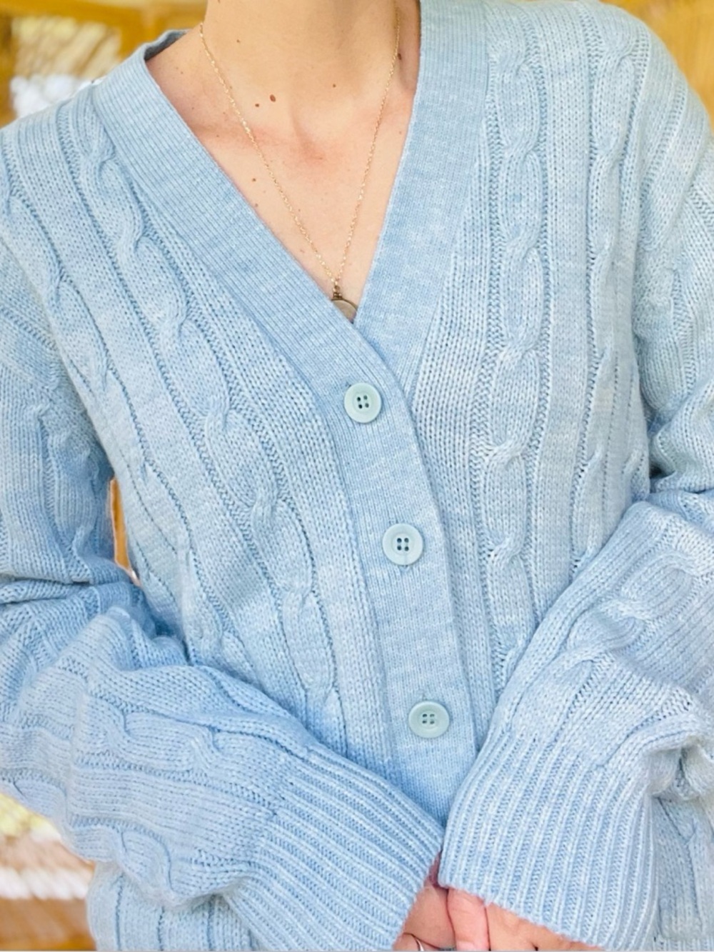 Vintage Kentfield Pastel Blue Knit Button Front V-Neck Cardigan Sweater M